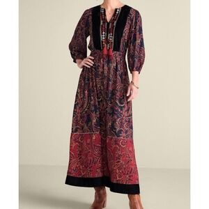 NWT Soft Surroundings Quinn Maxi Dress Paisley Black‎ Red Women's Medium Petite